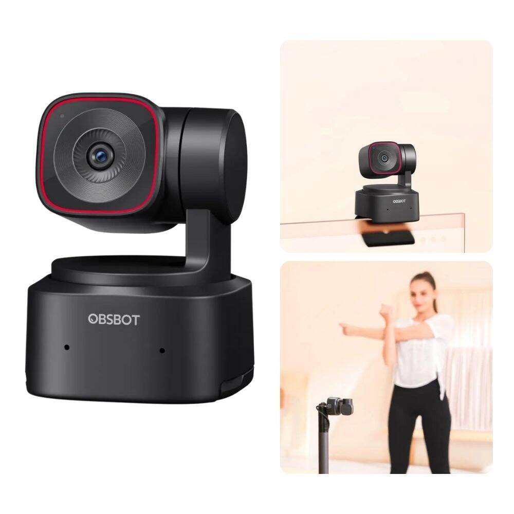 OBSBOT Tiny 2 Lite AI-Powered PTZ 4K Webcam with Intelligent Subject Tracking, Auto Zoom, Dual Omnidirectiol Microphone with Adjustable Noise Cancellation, 2-Axis Gimbal, and Supports Windows and macOS for Computers & Laptops