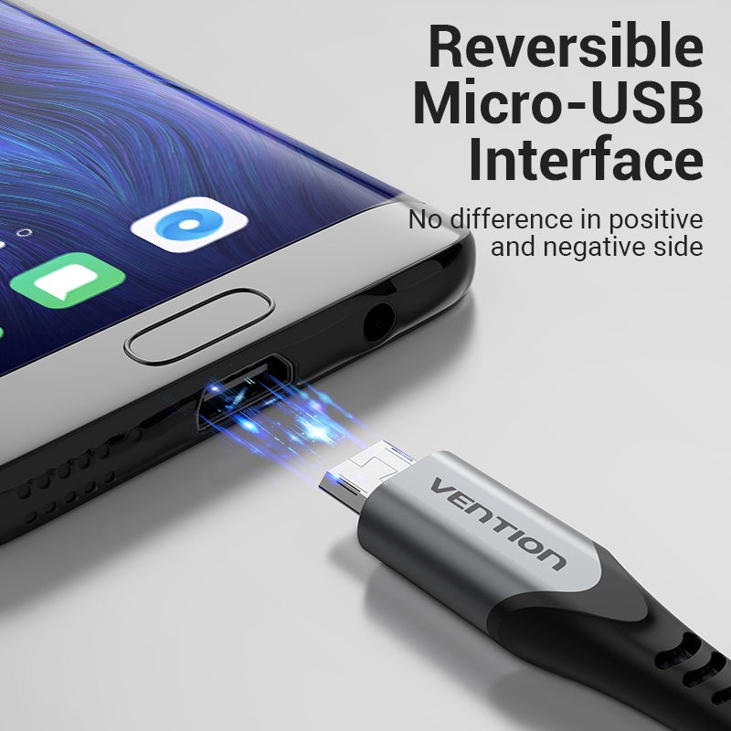 Vention Reversible USB 2.0 Male to Micro USB Male Charging and Data Cable for 3A High Current Charge and Fast File Transferring for PC, Mac, and Android (2M) | COCHH