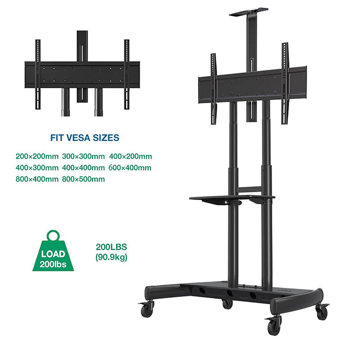 North Bayou NB AVA Series Mobile TV Cart (32" to 70") (55" to 85") with VESA Mount Screen Lift Television Stand with AV Shelf and Lockable Wheels for LCD LED Flat Screen TVs | AVA1500, AVA1800