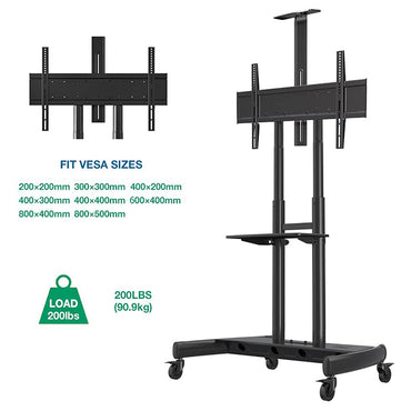 North Bayou NB AVA Series Mobile TV Cart (32" to 70") (55" to 85") with VESA Mount Screen Lift Television Stand with AV Shelf and Lockable Wheels for LCD LED Flat Screen TVs | AVA1500, AVA1800