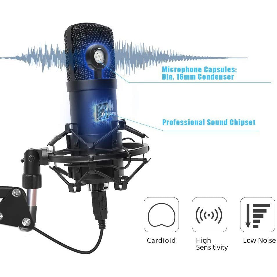 Maono AU-A04 A04 Professiol Studio Cardioid Condenser USB Microphone Kit with Folding Arm Stand for Podcast Gaming Livestream Youtube PC Recording