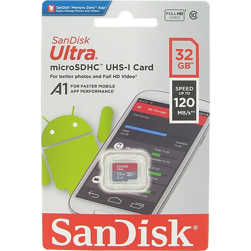 SanDisk Ultra 32GB SDHC UHS-I Micro SD Card with 120mb/s Read Speed A1 | Model - SDSQUA4-032G-GN6MN