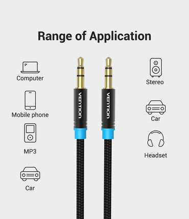 Vention Audio 3.5mm Male to Male Cotton Braided Cable (P350) AUX Cord for Computer, Smartphone, MP3, Car & Stereos