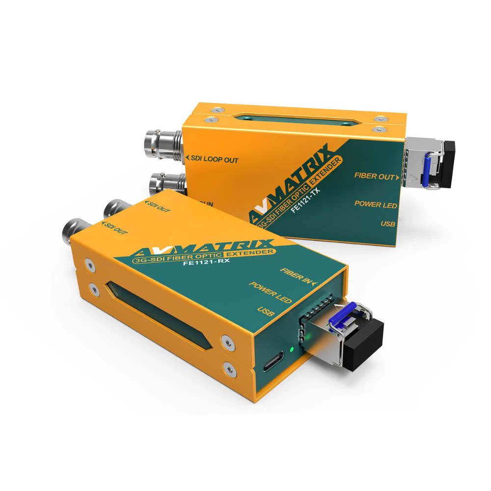 AVMatrix 12G-SDI Over SFP / LC Fiber Optics Range Extender Kit with 10 KM Transmission Distance, and Automatic Bandwidth Switching for Up to 4K 60Hz Resolution | FE1121-12G