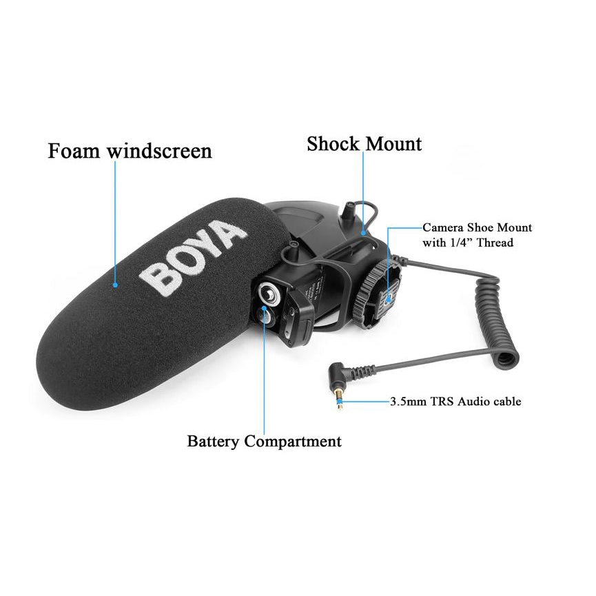 Boya BY-BM3031 On-Camera Super Cardioid Shotgun Microphone for Camera Youtube Vlog Studio Video Recording Streaming