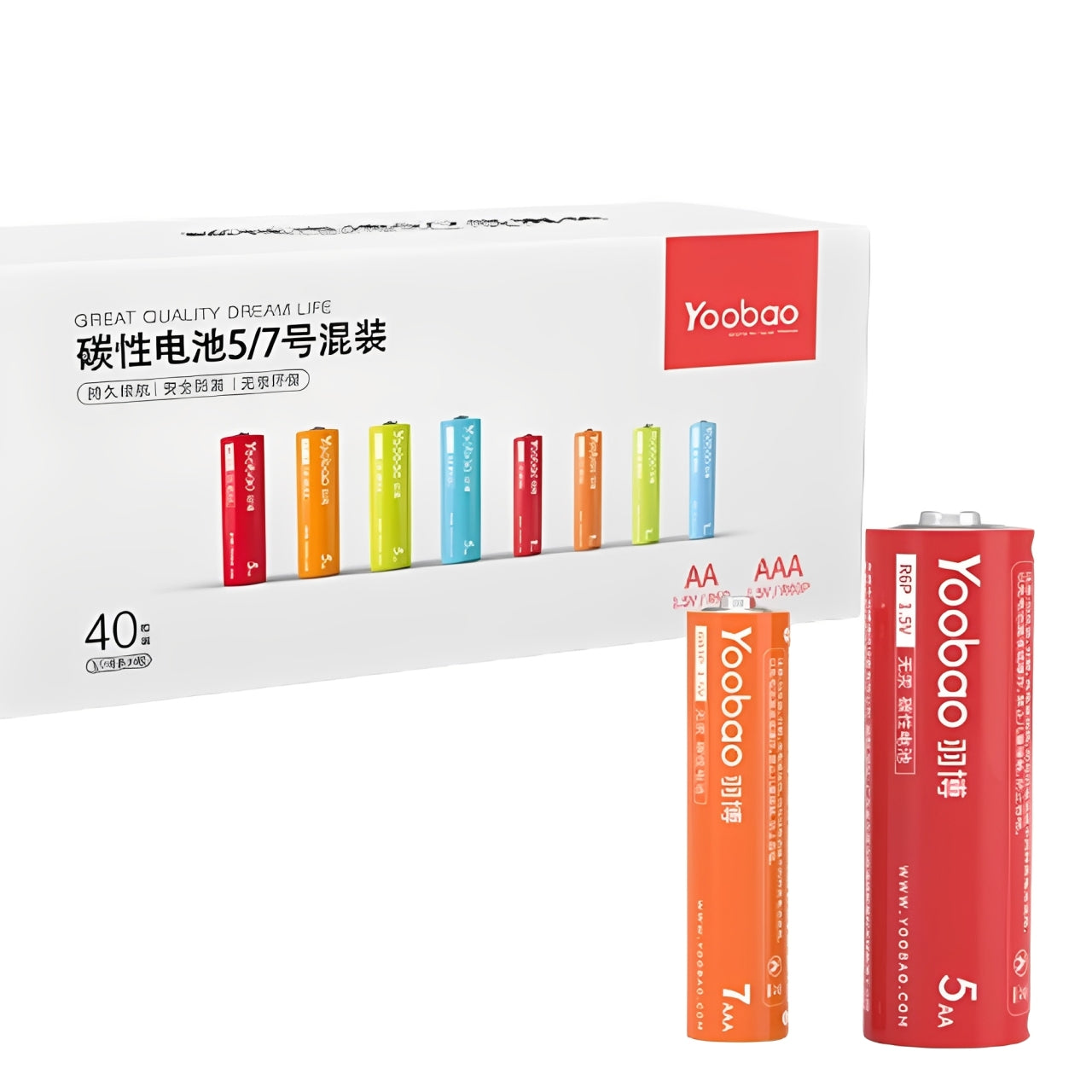 Yoobao AA / AAA Battery Carbon Zinc Batteries with High Capacity and Multi Protection for Camera Remote Control Light Wall Clock Weighing Scale Toys and Electronic Devices | CZAA40 | CZ2020