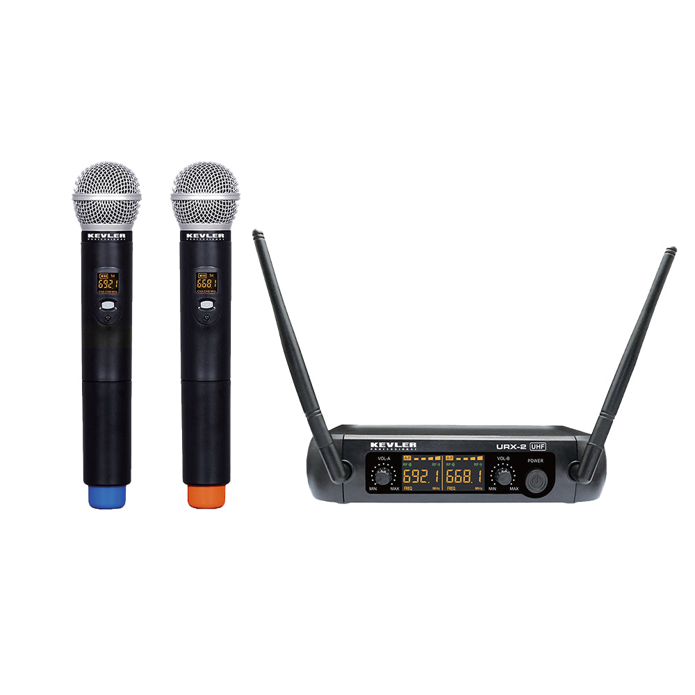 KEVLER URX-2 Series Dual UHF Beltpack Lapel / Handheld Wireless Microphone with Anten Receiver, Digital LCD Display and Low Battery Indicator, Selectable Frequencies and Max 30M Sigl Range | URX-2B, URX-2H