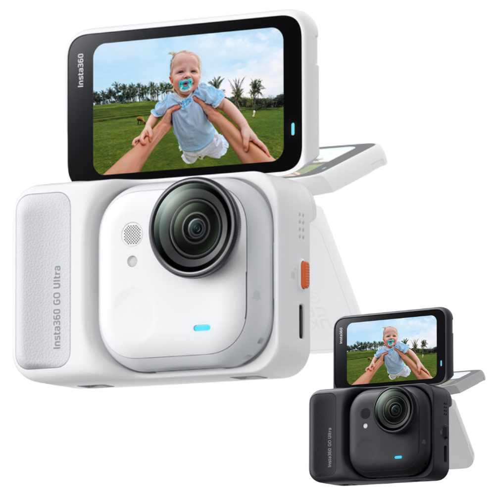 Insta360 GO Ultra 4K 60fps Hands Free Action Camera Kit (STANDARD BUNDLE) Max 10m IPX8 Waterproof, 200Min Max Runtime, Flow State Stabilization, 2.5" Flip Touchscreen, 2.7K Video, Studio Grade Audio Modes for Vlog Vlogging | Midnight Black, Arctic White