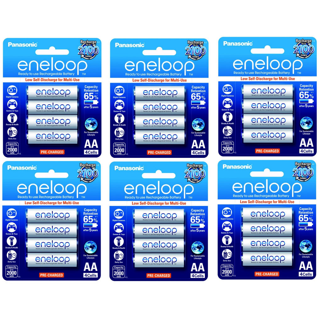 Panasonic Eneloop BK 3MCCE 4BT AA Rechargeable Battery Pack of 4 (White) x6