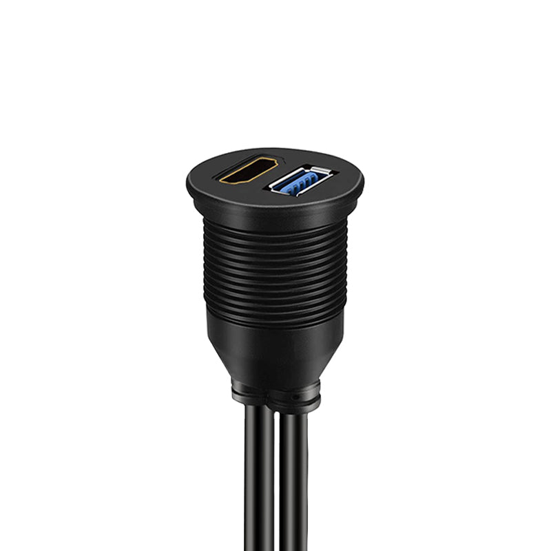 Pxel USB 3.0 and HDMI Female to Male Dash Panel 1-Meter Video and Data Extension Cable with Flush Mount Design for Car and Motorcycle Dashboard TV Table 1M