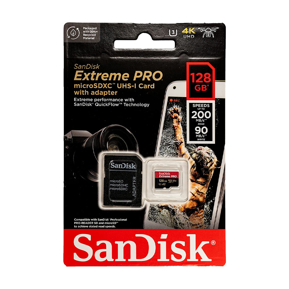 Sandisk Extreme Pro Micro SD Card 128GB UHS-I SDXC Class 10, 200mb/s and 90mb/s Read and Write Speed A2 with Adapter | Model - SDSQXCD-128G-GN6MA