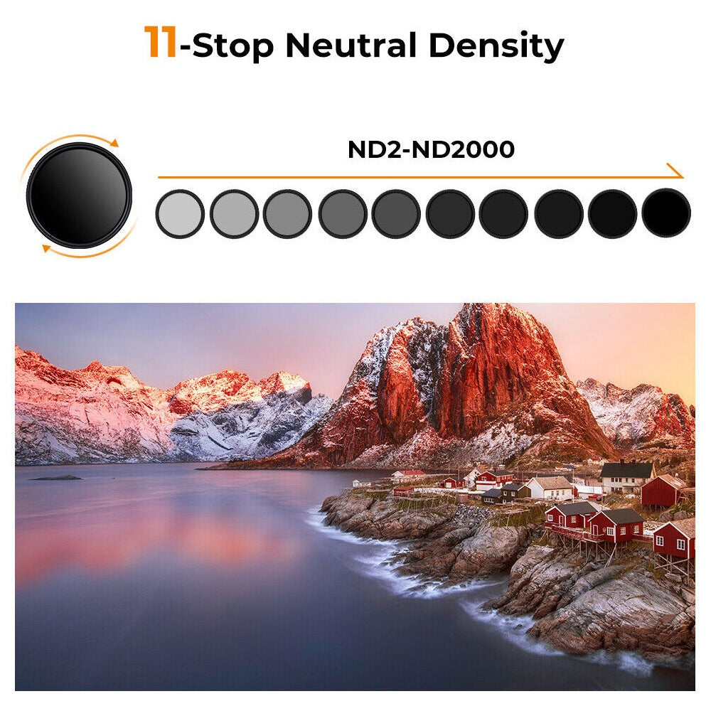 K&F Concept Nano-C Series 82mm Variable ND2-2000 11-Stop Neutral Density Lens Filter with Multi-Coated Optical Glass and Aluminum Metal Frame for Mirrorless and DSLR Camera Photography