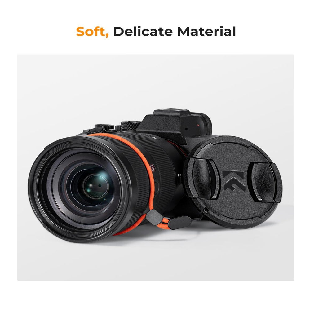 K&F Concept Sp-On Center Pinch Camera Lens Cap with Wrist Strap & Microfiber Cleaning Cloths for FUJIFILM Sony Canon Nikon Panasonic Lumix Olympus OM SYSTEM - Available in 49mm 52mm 55mm 58mm 62mm 67mm 72mm 77mm 82mm
