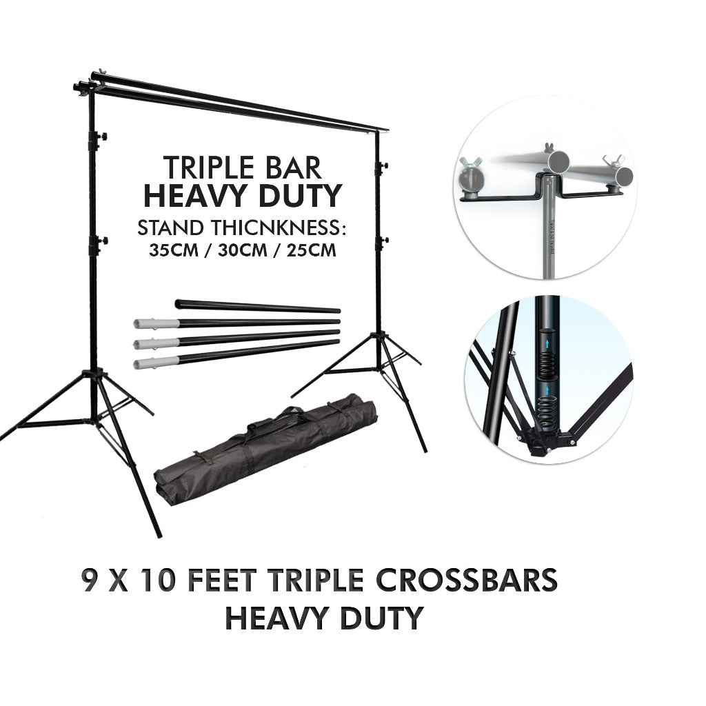 Pxel LS-BD2.8X3 HD 3B Heavy Duty Backdrop Muslin Stand 2.8M x 3M Triple Crossbar 9x10 Feet