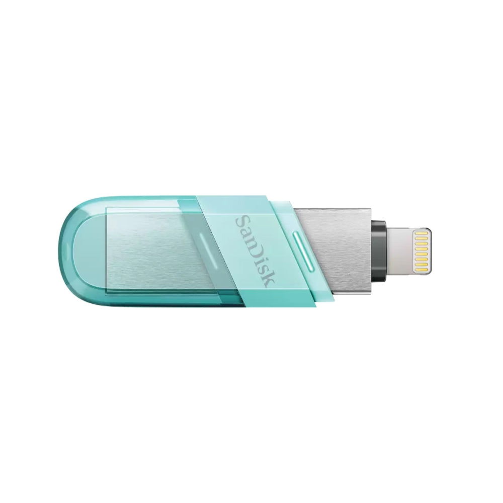SanDisk iXpand 32GB / 64GB / 128GB / 256GB USB 3.1 to Lightning Flash Drive Flip 2 in 1 read speed for Smartphone, Tablet, Computer (Sea Green, Ice Mint) | SDIX90N