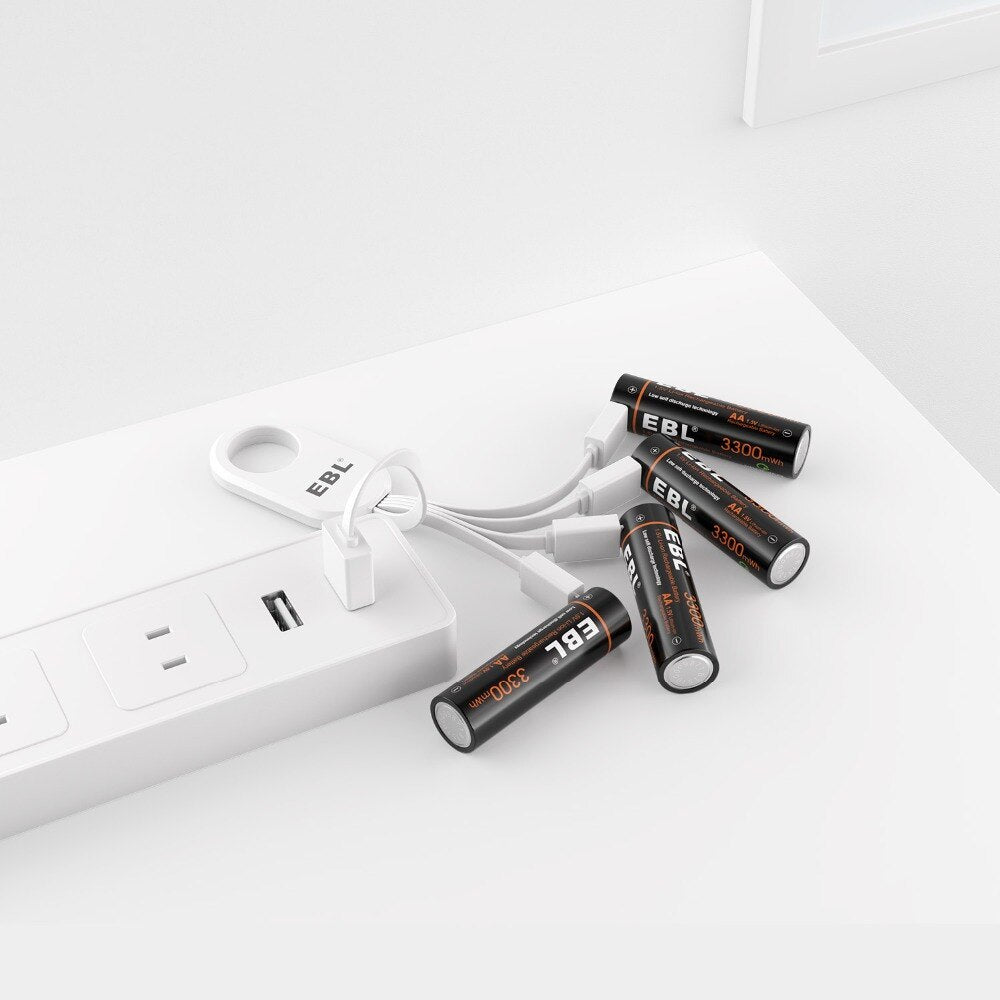 EBL TB-1443 1.5V AA 3000mAh Rechargeable Li-Ion Lithium Ion Battery with Built-In Micro USB Charging Port for Portable and EUPDATEncy Electronics