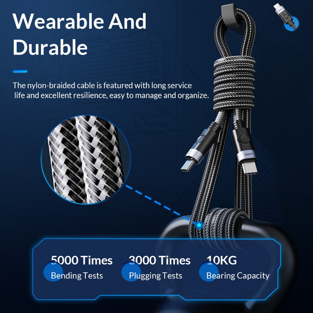 ORICO CC240 (0.5m / 1m /1.5m / 2m) USB 3.2 / USB 4.0 Type C Fast Charging Data Cable Type C to Type C with 20Gbps / 40Gbps Fast Data Transmission Rate, PD 240W 4K 60Hz / 8K 60Hz Video, Nylon-Braided Aluminum Alloy