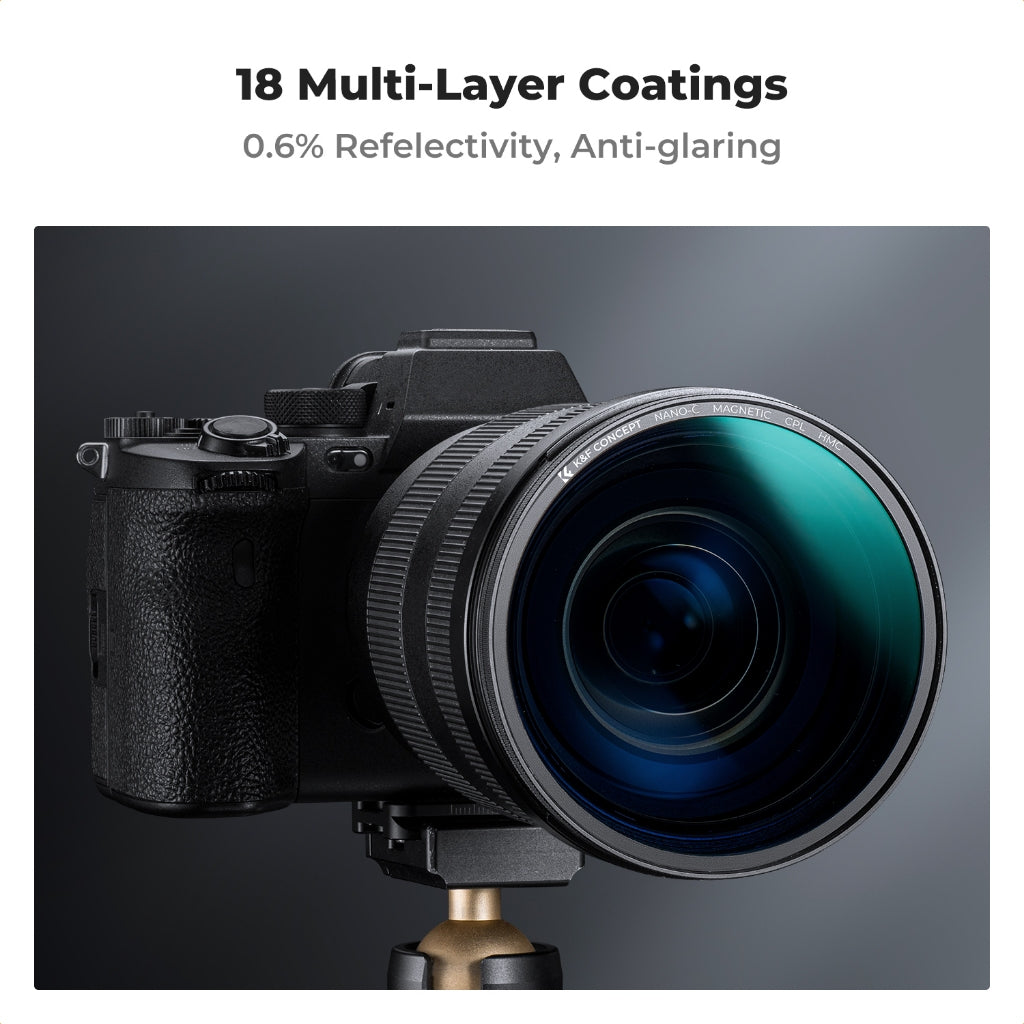 K&F Concept NO-C HMC CPL Circular Polarizer Lens Filter for Camera Lenses - Multi-Coated Optical Glass, Magnetic Slim Frame, High-Definition, Anti-Glaring, Water & Dust Proof