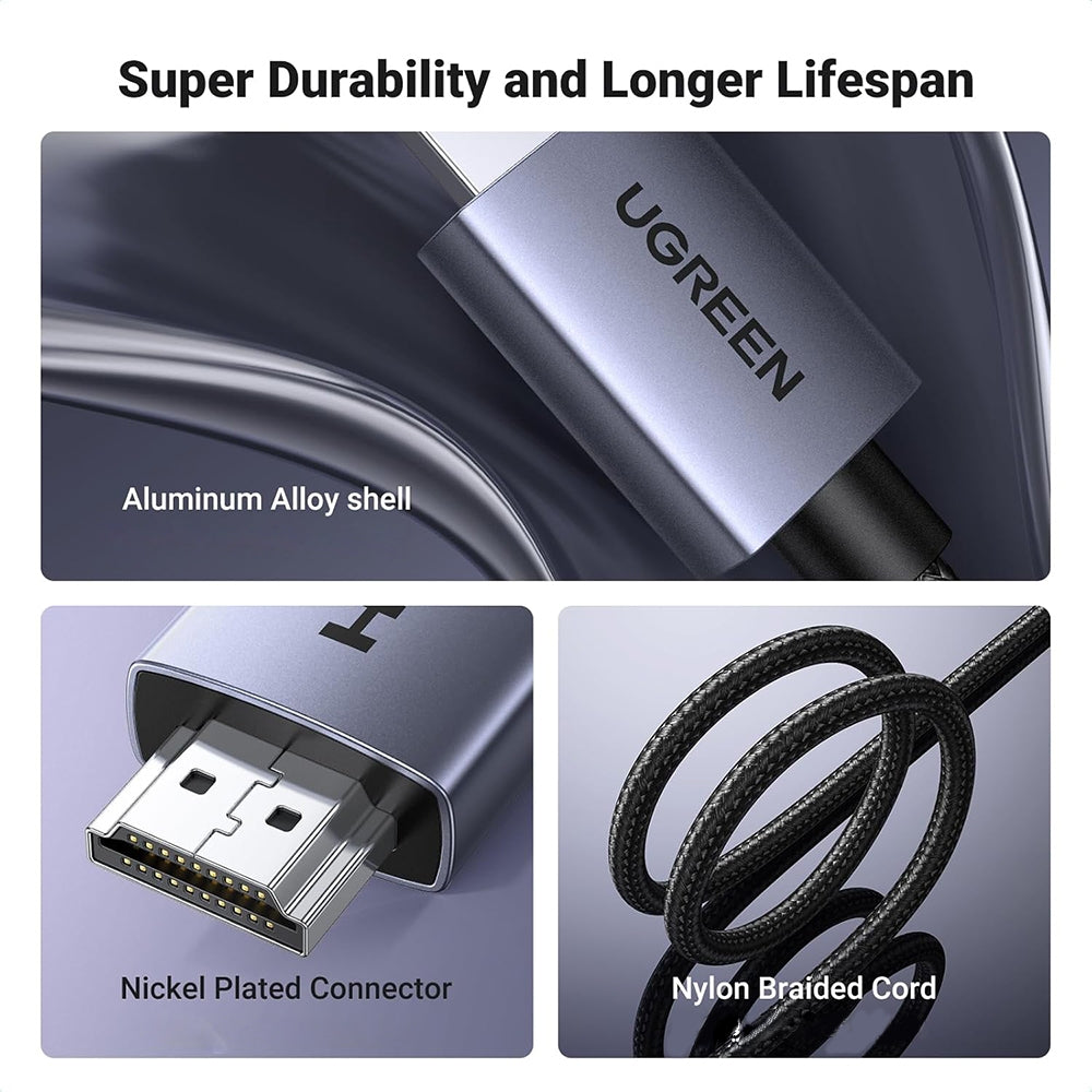 UGREEN (2m) 4K UHD HDMI 2.0 High-Speed Multimedia HDMI Cable - Supports 18Gbps Transmission, 240Hz Refresh Rate, 24-bit Audio, 3D Visuals & Dynamic HDR for TVs, Monitors, Projectors, Cameras, Laptops & Computers | HD153 25299