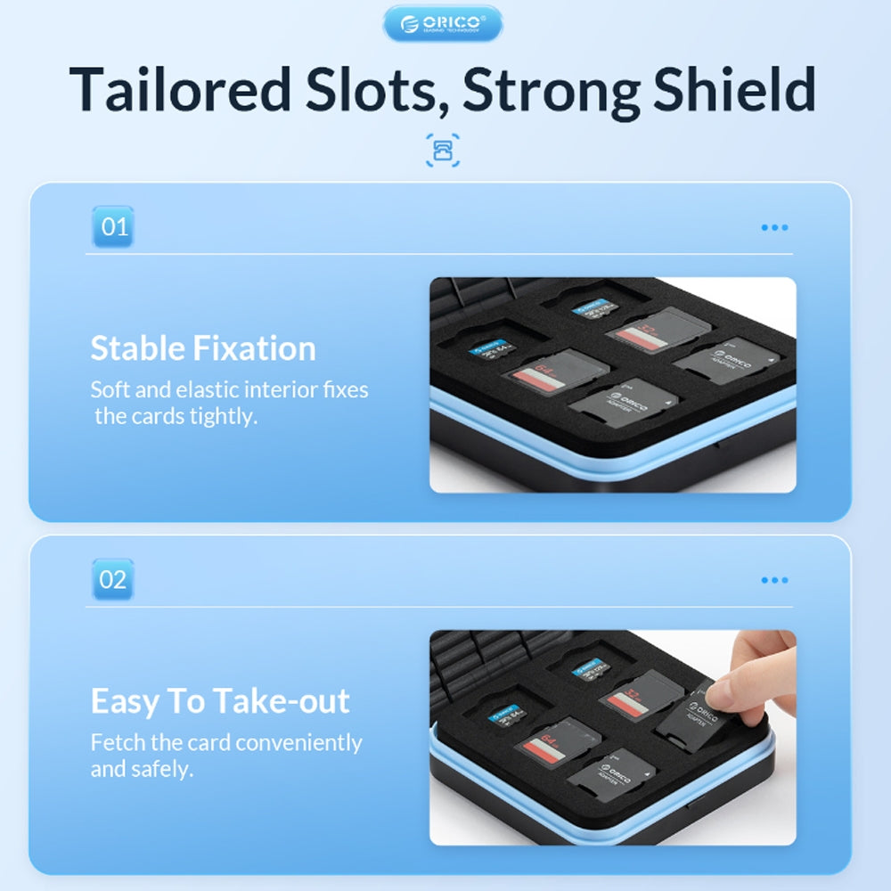 ORICO Shock-Resistant Memory Card Case with Multi-slot EVA Foam for SD / TF / CF Express Cards, M.2 SSD Solid State Drives, and 2.5 Inch HDD / SSD Hard Disk Drives - Storage and Organizers