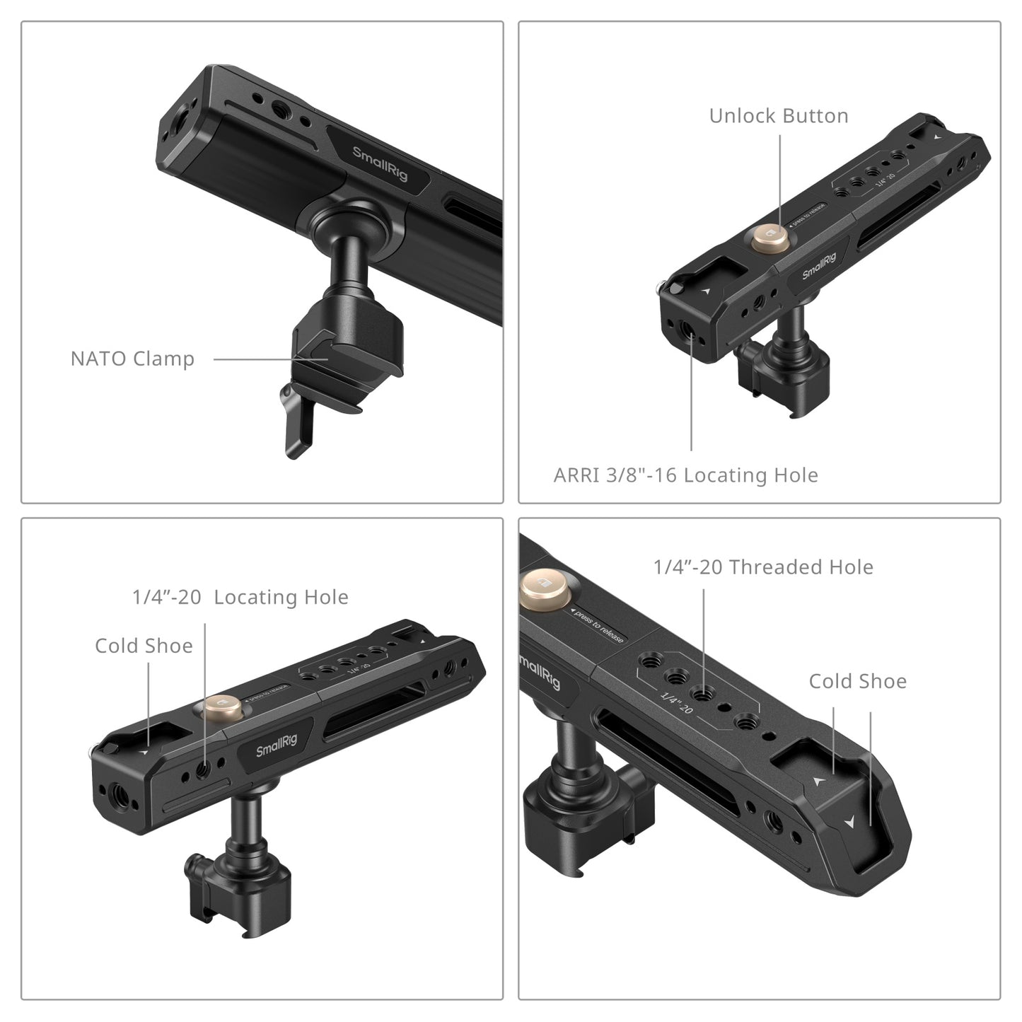 SmallRig Top Handle 360° Rotation with TO Clamp, Cold Shoe, Built-in Silicon Pads Grip, 3/8"-16 ARRI Locating Holes for Monitor Mounts & Camera Accessories | 4152