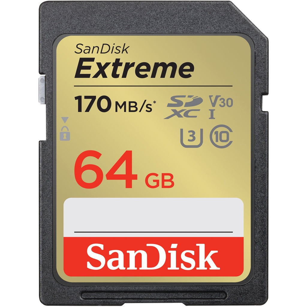 SanDisk Extreme SD Card 64GB SDXC UHS-I Class 10 with 170MB/s Read Speed V30 | Model - SDSDXV2-064G-GNCIN