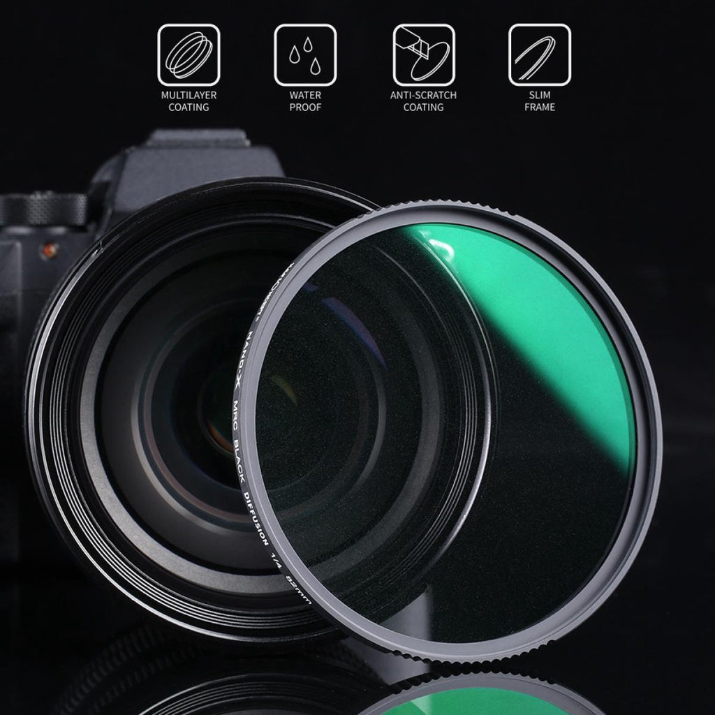 K&F Concept Nano-X Series 1/4 & 1/8 Density Black Diffusion Lens Filter Kit with Dream Cinematic Effect & Multilayer Coatings for DSLR and Mirrorless Camera 49mm, 52mm, 55mm, 58mm, 62mm, 67mm, 72mm, 77mm, 82mm