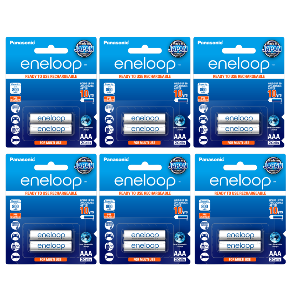 Panasonic Eneloop BK-4MCCE-2BT Rechargeable Battery AAA Pack of 2 (White) x6