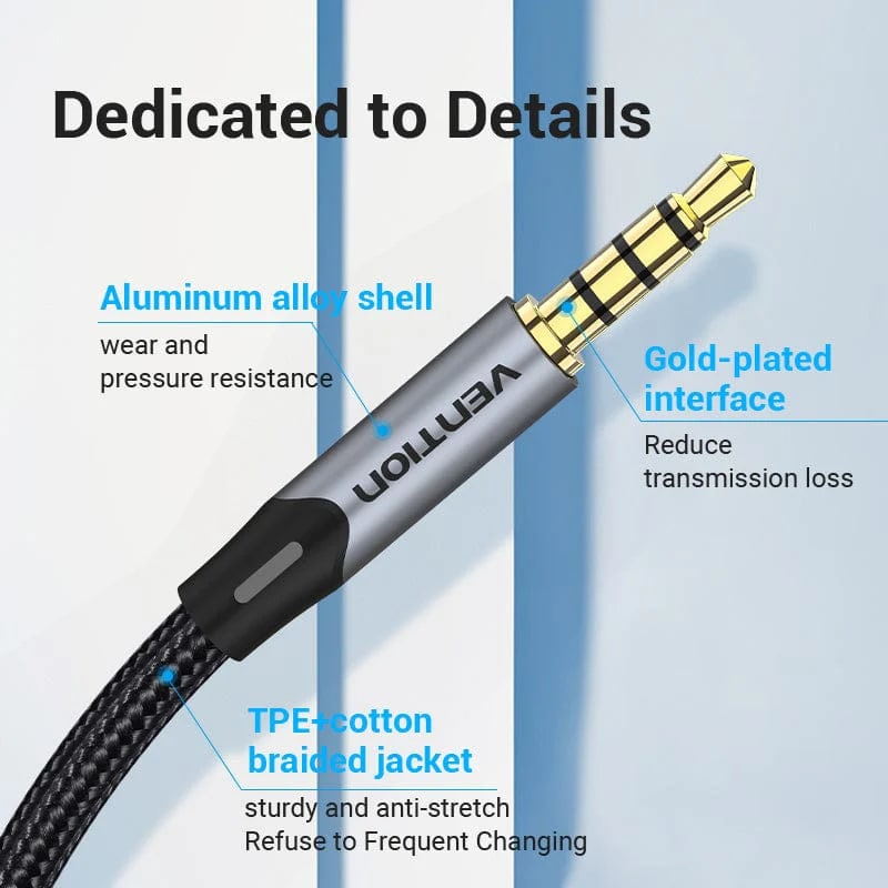 Vention 3.5mm TRRS AUX Male to Male Braided Audio Jack Cable with Gold Plated Plugs for Smartphone Speaker Computer