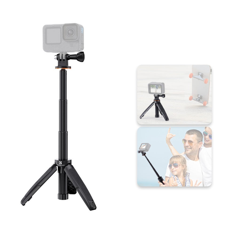 K&F Concept MS03 13" Pocket-Sized Retractable Selfie Stick Tripod for GoPro Hero, Insta360, DJI Osmo Action Cameras - Black Orange | KF09-133V1