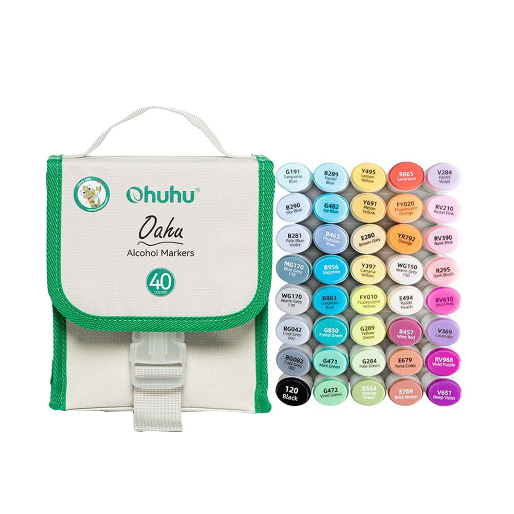 OHUHU Oahu 40pcs Basic Colors (Fine & Chisel) Dual Tip Alcohol Based Art Markers Y30-80403-63 for Sketching, Illustration, Drawing & Writing | Stationery, Arts & Craft - Colored Pens & Markers