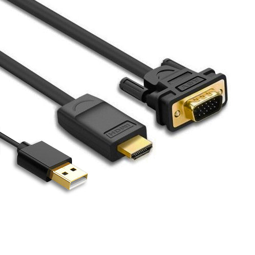 UGREEN 1080P 60Hz HDMI Male to VGA Male 1.5-Meters Gold-Plated Video Converter Cable with USB Cable for Laptops, PC, Tablets, Photo/Video Camera, Streaming Players | 30449