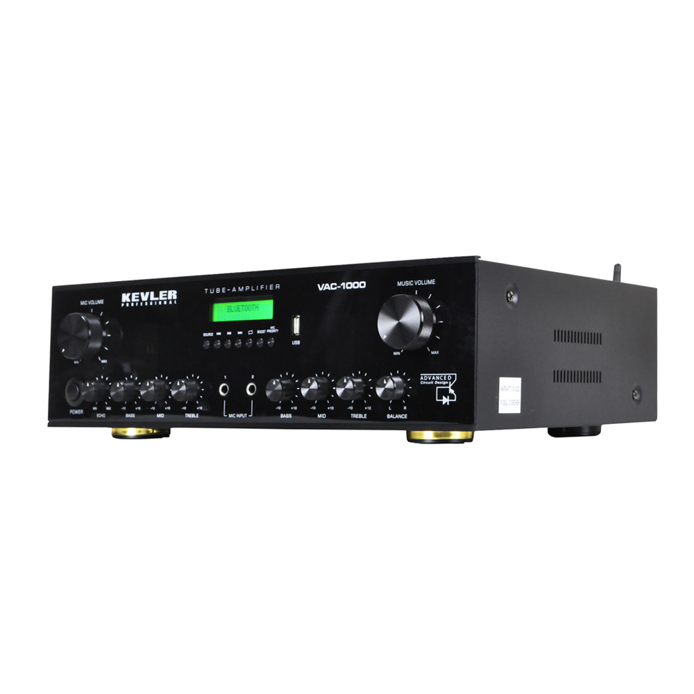 KEVLER VAC-1000 Vacuum Tube Pre-Amplifier with 3 Line + Optical & Coaxial Inputs, Built-in Feedback Suppressor for Mic Priority Master Controls, 3 Mic Inputs, USB and Bluetooth Connectivity