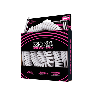 Ernie Ball 30ft Coiled Instrument Cable Male to Male with Dual Conductivity for Electric Guitars and Live Performances | 6045