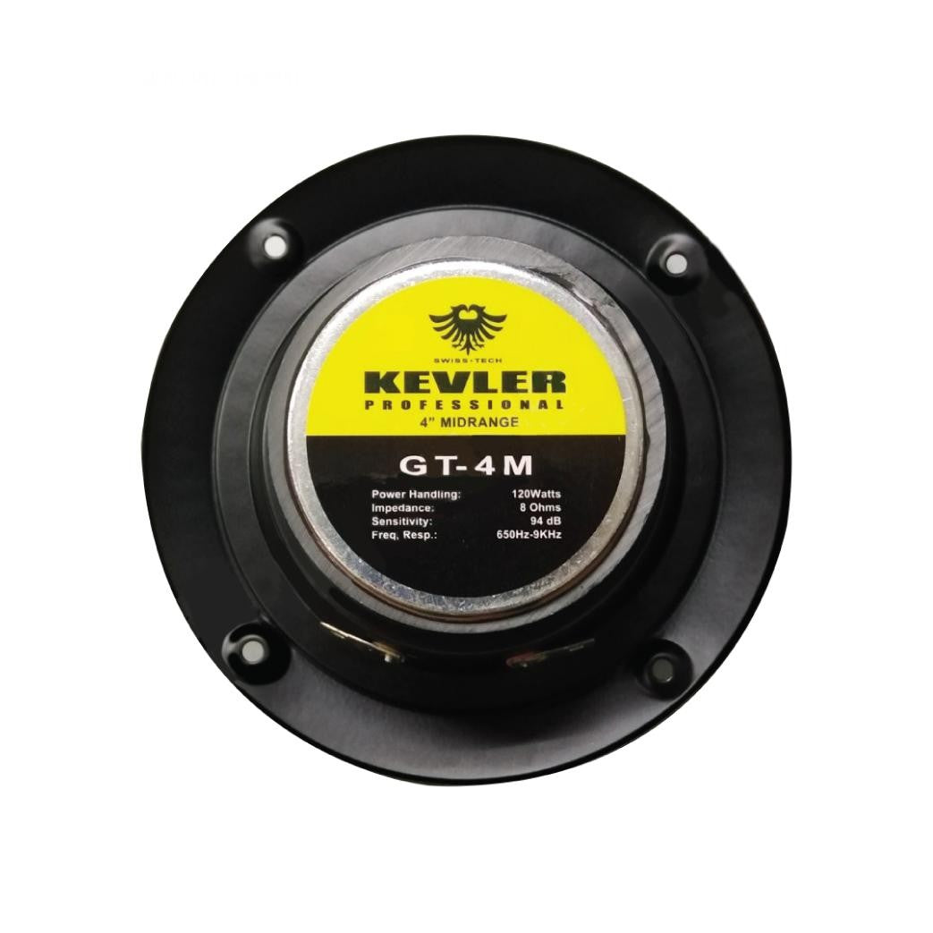 KEVLER GT-4M 120W Speaker Driver with 4" Cone Midrange, 8 Ohms Impedance, 94dB Sensitivity and 650Hz-9KHz Frequency Response