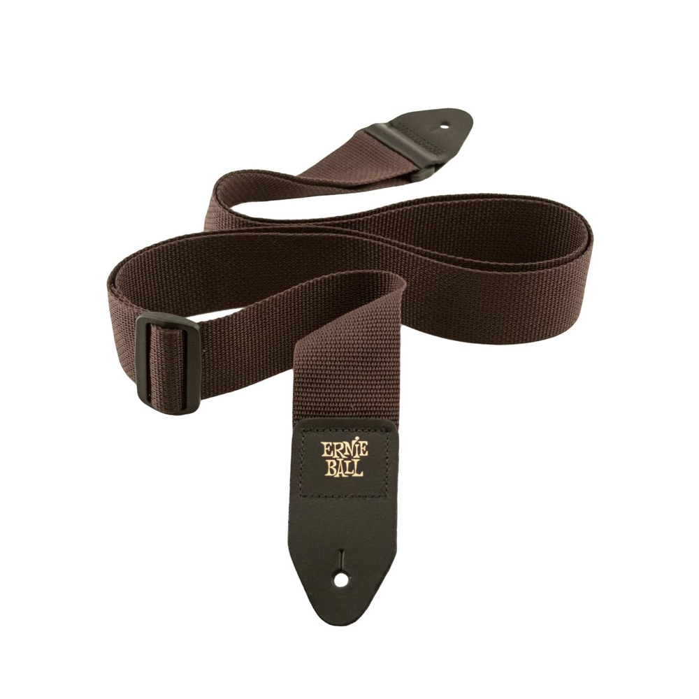 Ernie Ball 41" x 72" PolyPro Guitar Strap Series with Durable Premium Leather Ends for Acoustic and Electric Guitars (Brown) | 4502