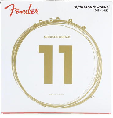 Fender 80/20 6-String Bronze Acoustic Guitar Strings with Ball-Ends (Available in Custom Light and Extra Light Gauge)