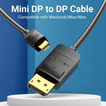 Vention 4K/60Hz Mini DP to DP Gold Plated 2-Meters (HAA) Displayport Cable for TV, PC, Projectors, Laptops, Macbook, iMac (Available in Different Lengths)