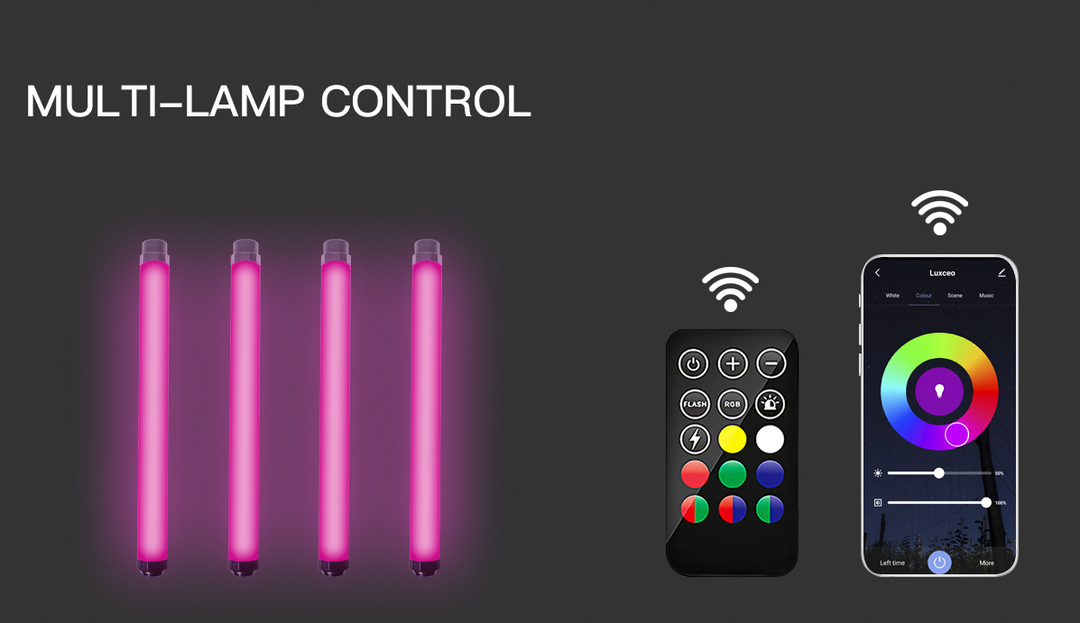 Luxceo P120 RGB Waterproof LED Light Wand 360 Degree Full Color Tube with Bluetooth App Control for Photo Video Studio