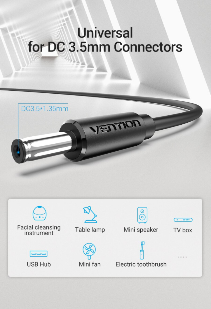 Vention USB Type A to 3.5mm x 1.35mm Barrel Jack with 5V DC Power Cable (0.5M, 1M, 1.5M) (White and Black) | CEXB, CEXW
