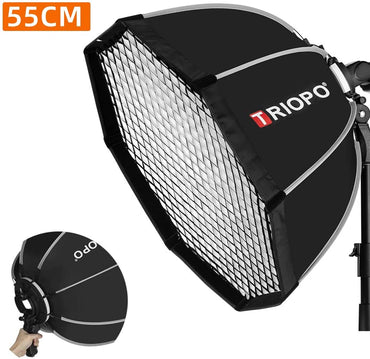 Triopo KS55 Portable Softbox 21.6in / 55cm Speedlite Octagon Umbrella Softbox with Honeycomb Grid Outdoor Flash SoftBox for Godox TT600 TT685 V860 with Handle Grip