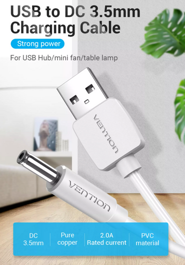 Vention USB Type A Male to 3.5mm x 1.35mm Male Barrel Jack with 5V DC Power Cable (1.5M) (White) | CEXWD | JG Superstore