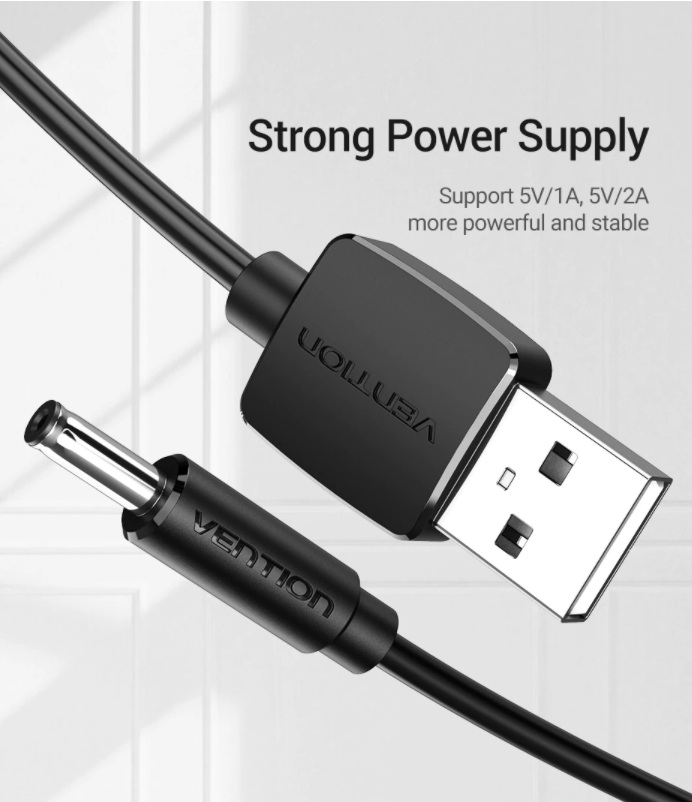 Vention USB Type A to 3.5mm x 1.35mm Barrel Jack with 5V DC Power Cable (0.5M, 1M, 1.5M) (White and Black) | CEXB, CEXW