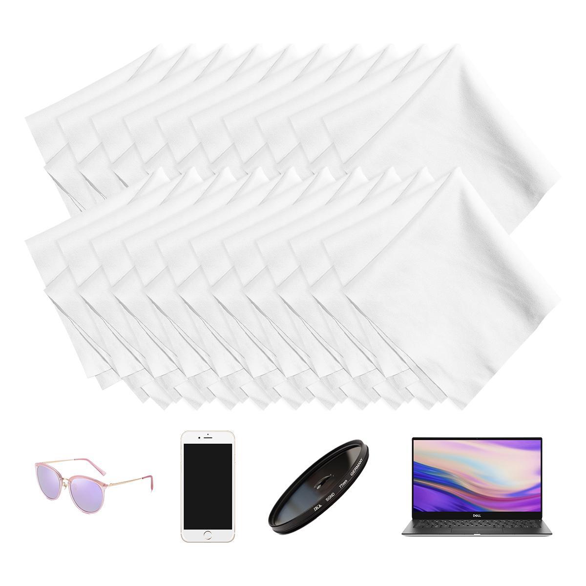K&F Concept 20pcs Microfiber Cleaning Cloth Kit, 15X15cm White Dry-in Vacuum Wrapped for Camera Lens