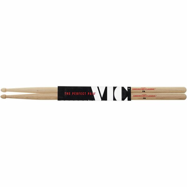 Vic Firth American Classic 7A Hickory Wood Tear Drop Tip Drumsticks (Pair) Drum Sticks for Drums and Percussion (Wood, Nylon Tips)