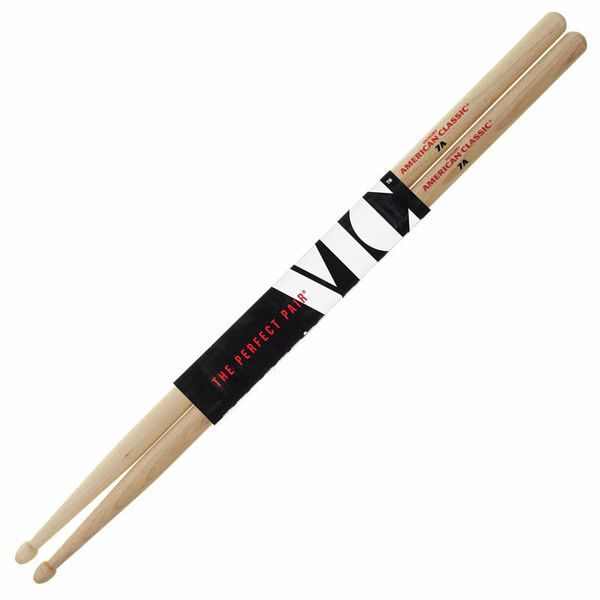 Vic Firth American Classic 7A Hickory Wood Tear Drop Tip Drumsticks (Pair) Drum Sticks for Drums and Percussion (Wood, Nylon Tips)