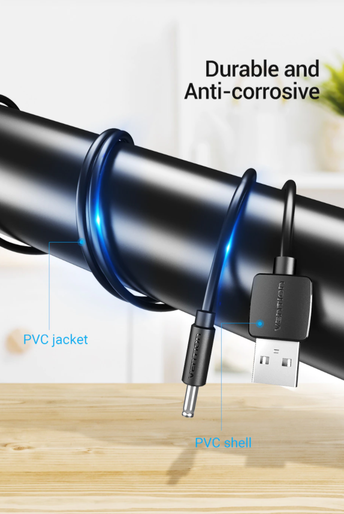 Vention USB Type A to 3.5mm x 1.35mm Barrel Jack with 5V DC Power Cable (0.5M, 1M, 1.5M) (White and Black) | CEXB, CEXW