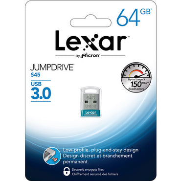 Lexar 64GB JumpDrive S45 USB 3.0 Flash Drive with up to 150MB/30MB/s Read and Write Speed | LJDS45-64GABAP