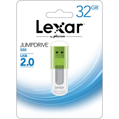 Lexar Plug and Play USB 2.0 Jumpdrive S50 Flashdrive with 32GB Storage Capacity Compatible with Mac and PC Systems LJDS50-32GABAS (Green)