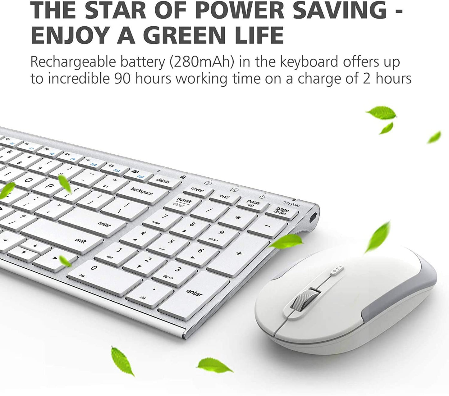 iClever GK03 2.4GHz 17 x 5 Inch Wireless Rechargeable 280mAh Keyboard and Mouse Combo with Windows and Mac Compatibility GK-03 GK 03 (SILVER)